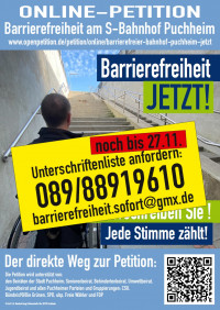 Plakat Online-Petition Barrierefreier Bahnhof Puchheim JETZT!