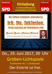 Plakat SPD-Kinoabend 29. Juni 2017 - Ich. Du. Inklusion.