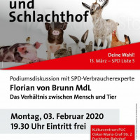 Plakat Podiumsdiskussion Streichelzoo und Schlachthof 3.2.2020